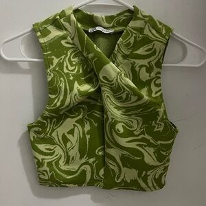 Dark and light Green swirl cropped top